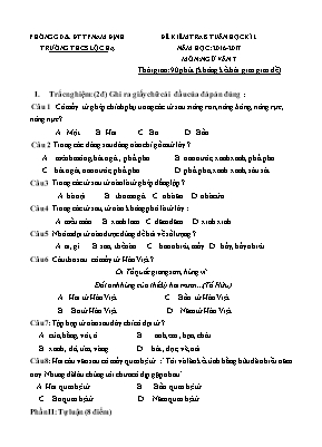 Đề kiểm tra 8 tuần học kì I Ngữ văn lớp 7 - Năm học 2016-2017 - Trường THPT Lộc Hạ